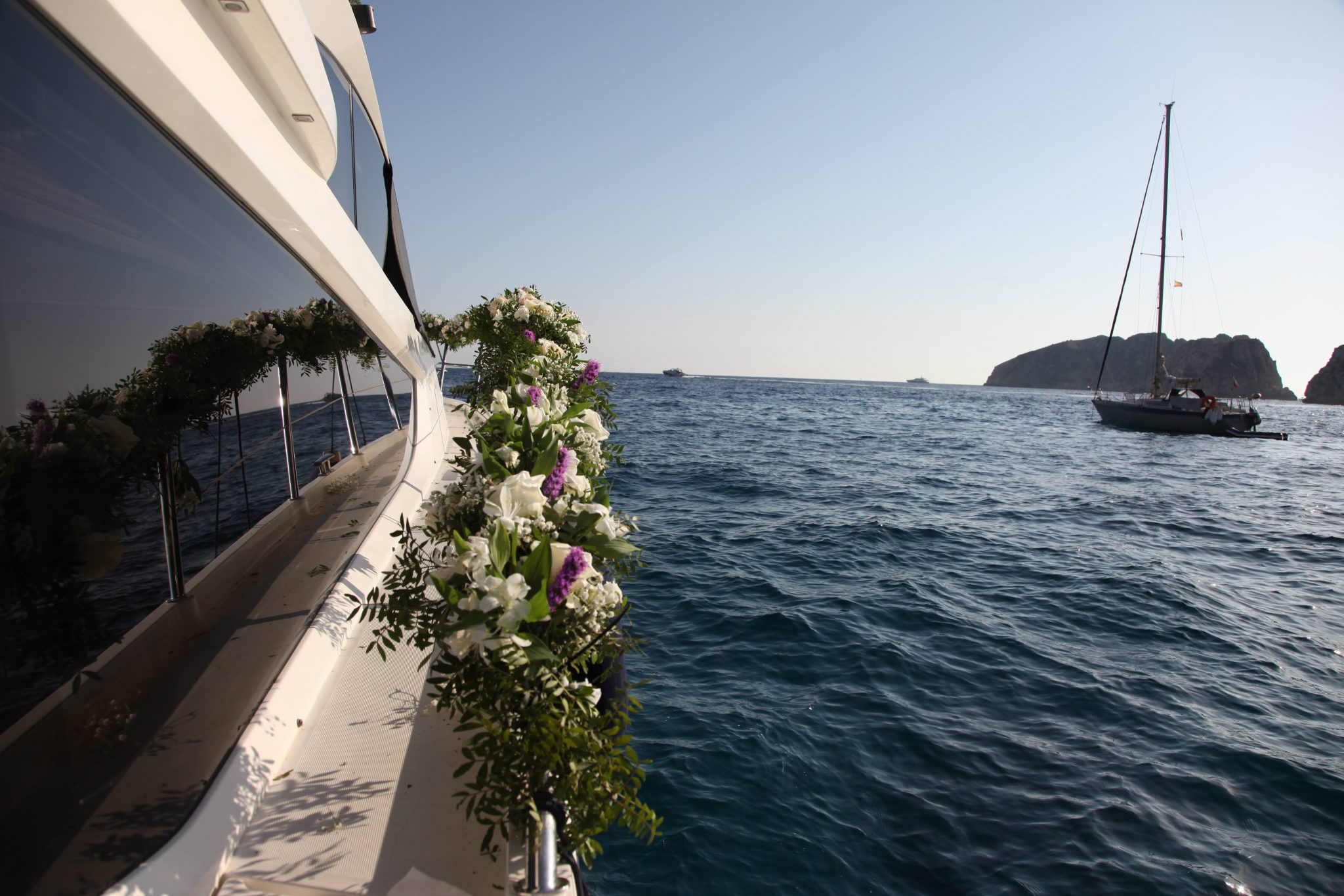 Yacht decorated with flowers